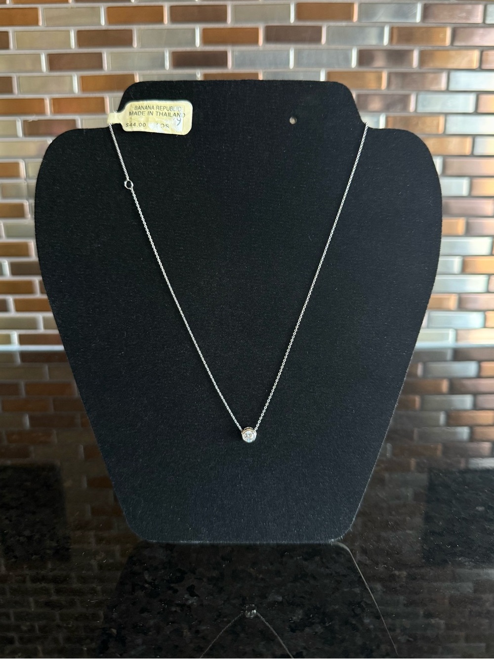 Vintage “Banana Republic” 925 Italy Silver Open Bezel-Set Solitaire CZ Necklace